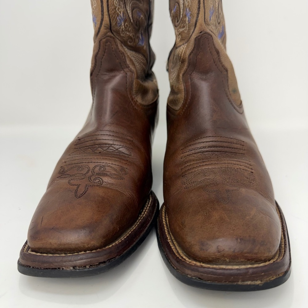 Tony Lama 3R Brown Leather Embroidered Square Toe Western Boots RR2016L Mens 10B - Picture 4 of 16